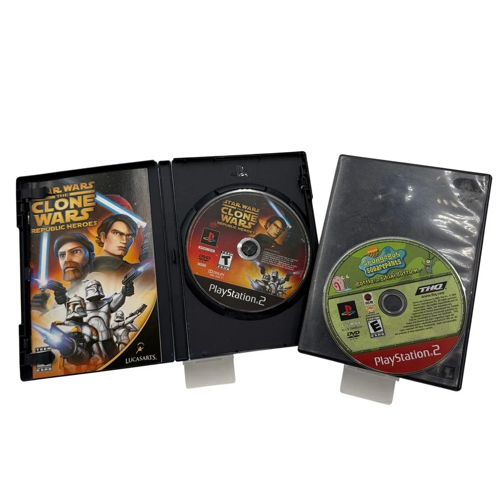 Sony PlayStation 2 Game Bundle Star Wars Clone Wars & SpongeBob 2003-2009